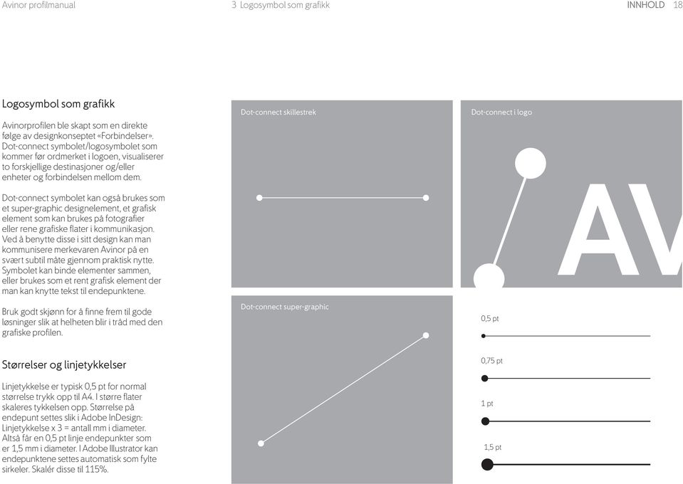 Dot-connect symbolet kan også brukes som et super-graphic designelement, et grafisk element som kan brukes på fotografier eller rene grafiske flater i kommunikasjon.