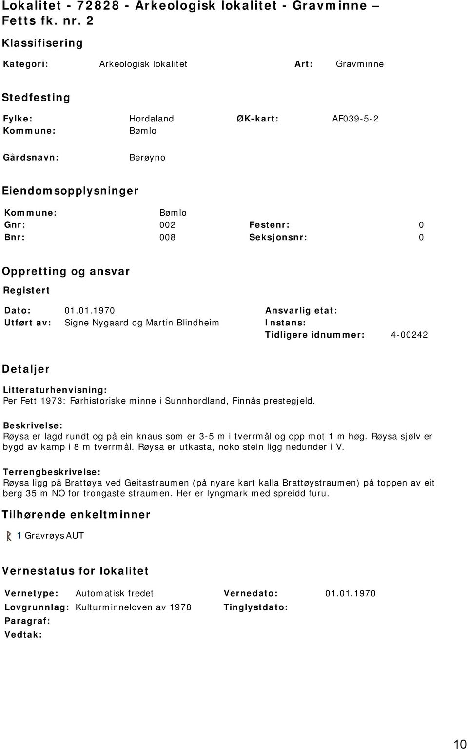 Oppretting og ansvar Registert Dato: 01.