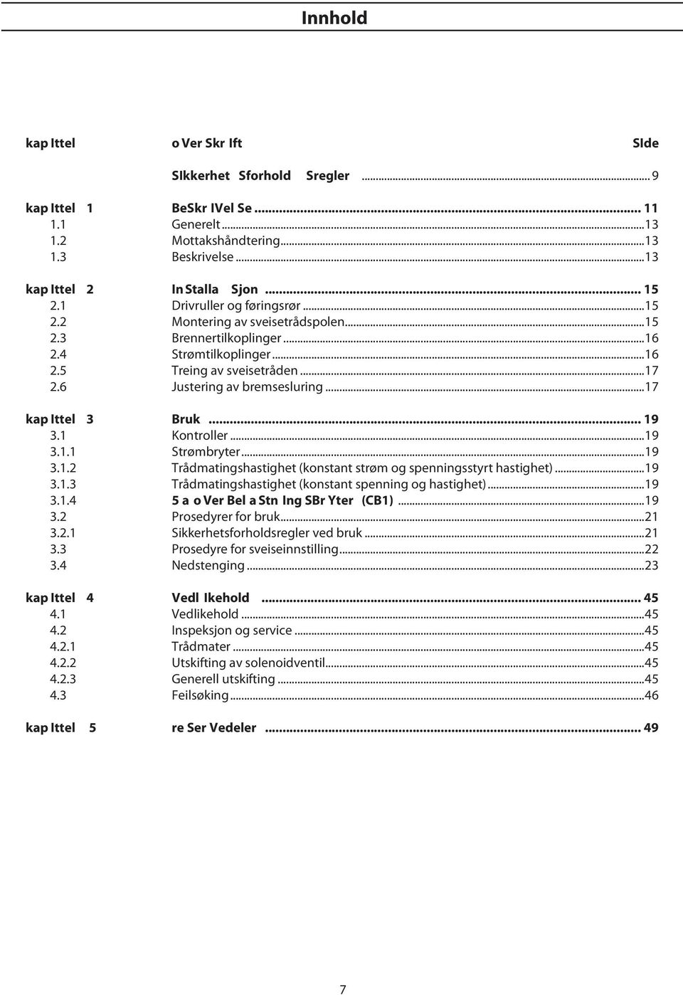 Kontroller...9 3.. Strømbryter...9 3.. Trådmatingshastighet (konstant strøm og spenningsstyrt hastighet)...9 3..3 Trådmatingshastighet (konstant spenning og hastighet)...9 3..4 5 A O VER BEL A STN ING SBR YTER (CB).