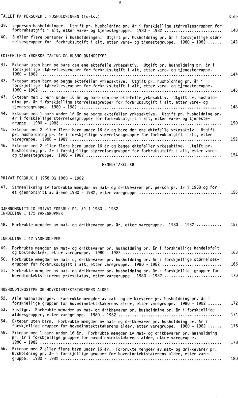 1980-1982 142 EKTEFELLERS YRKESDELTAKING OG HUSHOLDNINGSTYPE 41. Ektepar uten barn og bare den ene ektefelle yrkesaktiv. Utgift pr. husholdning pr.