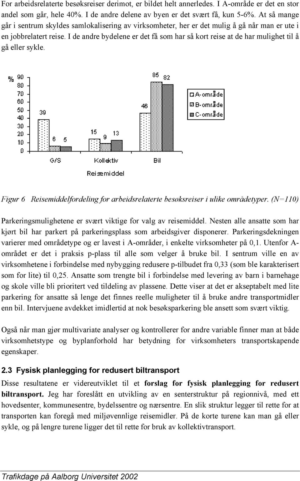 I de andre bydelene er det få som har så kort reise at de har mulighet til å gå eller sykle. Figur 6 Reisemiddelfordeling for arbeidsrelaterte besøksreiser i ulike områdetyper.