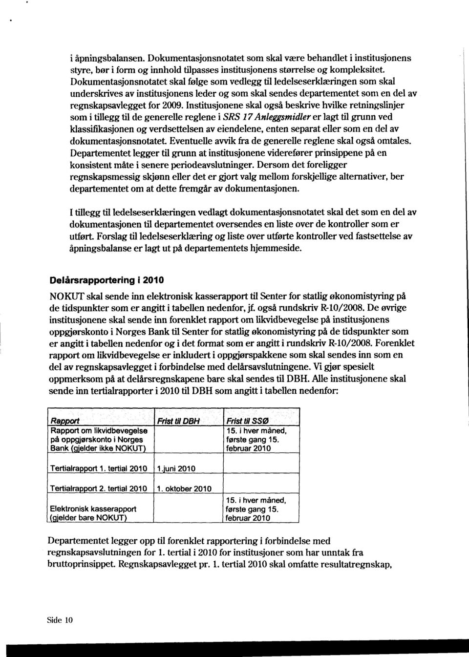 Institusjonene skal også beskrive hvilke retningslinjer som i tillegg til de generelle reglene i SRS 17Anleggsmidler er lagt til grunn ved klassifikasjonen og verdsettelsen av eiendelene, enten