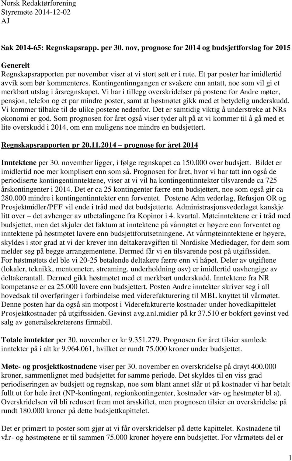 Kontingentinngangen er svakere enn antatt, noe som vil gi et merkbart utslag i årsregnskapet.