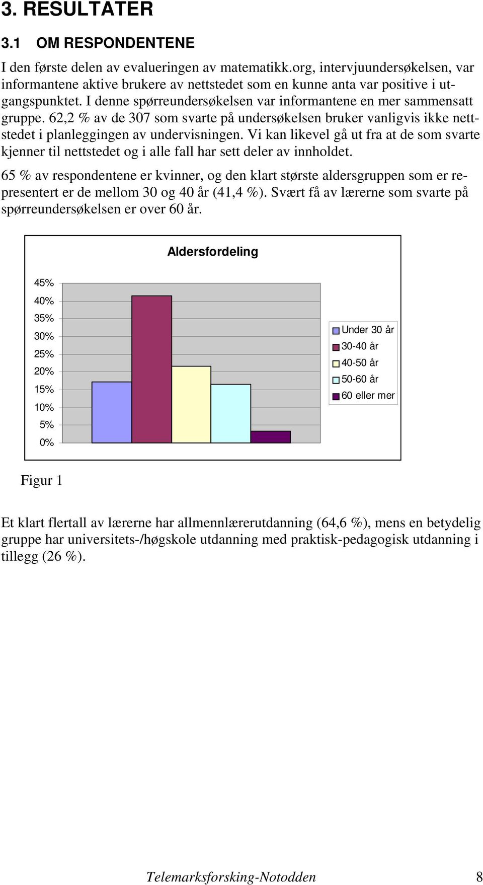 62,2 % av de 307 som svarte på undersøkelsen bruker vanligvis ikke nettstedet i planleggingen av undervisningen.