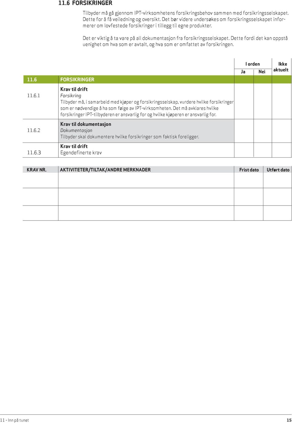 Dette fordi det kan oppstå uenighet om hva som er avtalt, og hva som er omfattet av forsikringen. 11.6 