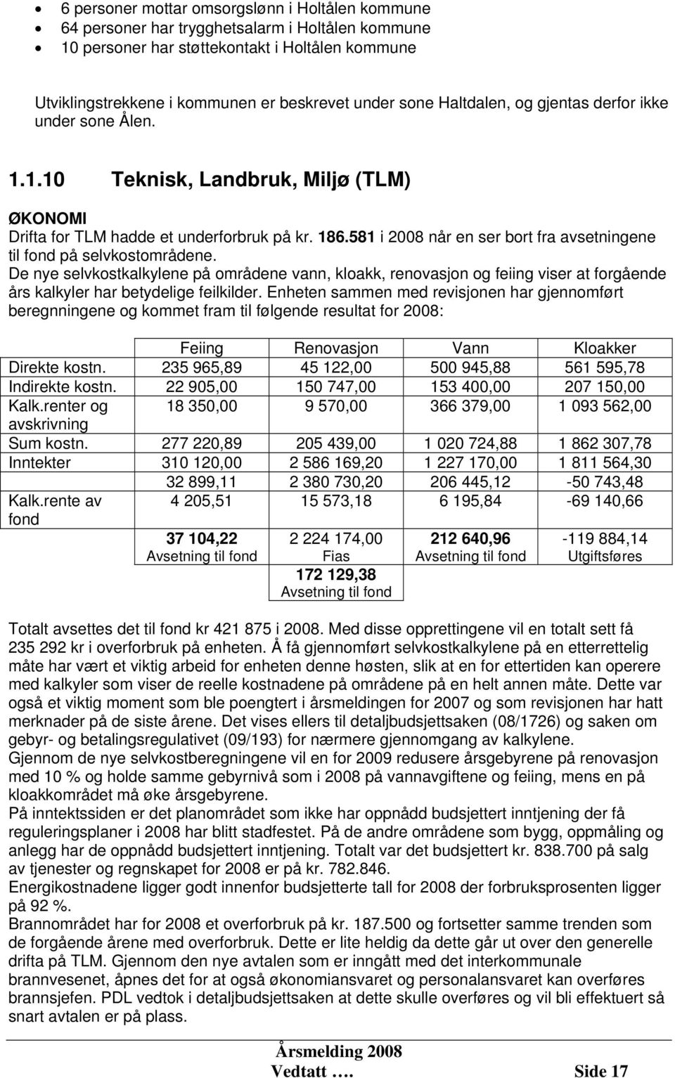 581 i 2008 når en ser bort fra avsetningene til fond på selvkostområdene.