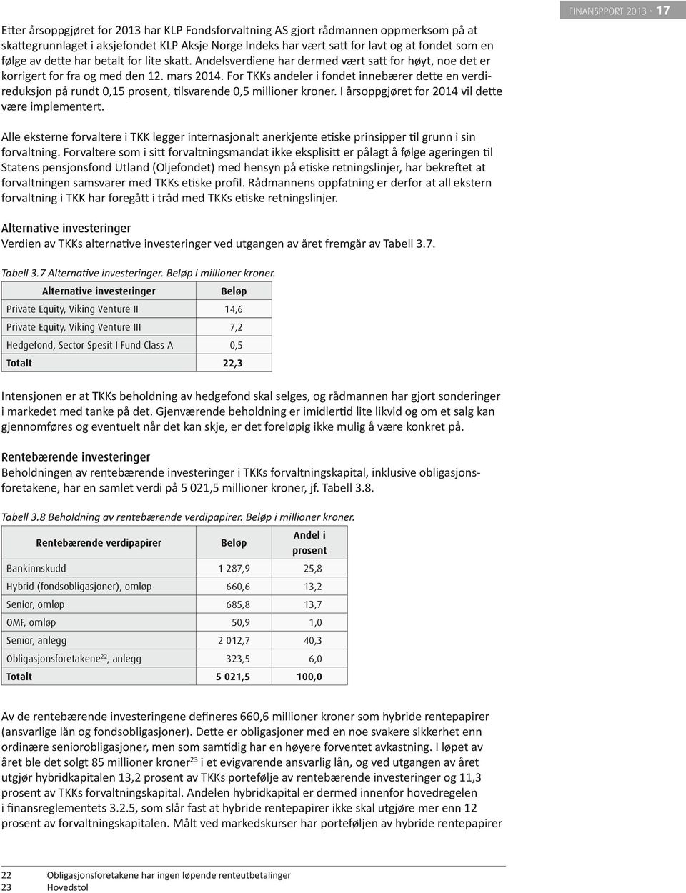 For TKKs andeler i fondet innebærer dette en verdi reduksjon på rundt 0,15 prosent, tilsvarende 0,5 millioner kroner. I årsoppgjøret for 2014 vil dette være implementert.