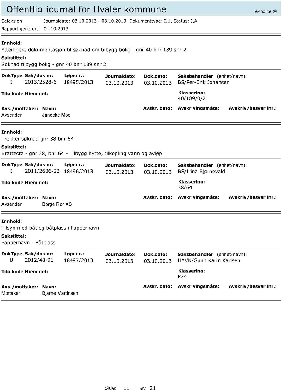 38, bnr 64 - Tilbygg hytte, tilkopling vann og avløp 2011/2606-22 18496/2013 BS/rina Bjørnevald 38/64 Avsender Borge Rør AS Tilsyn med