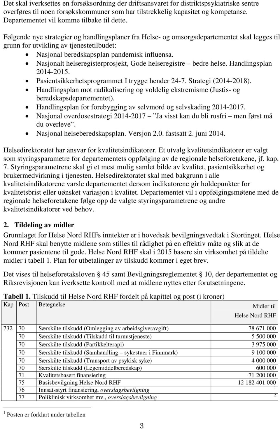 Følgende nye strategier og handlingsplaner fra Helse- og omsorgsdepartementet skal legges til grunn for utvikling av tjenestetilbudet: Nasjonal beredskapsplan pandemisk influensa.