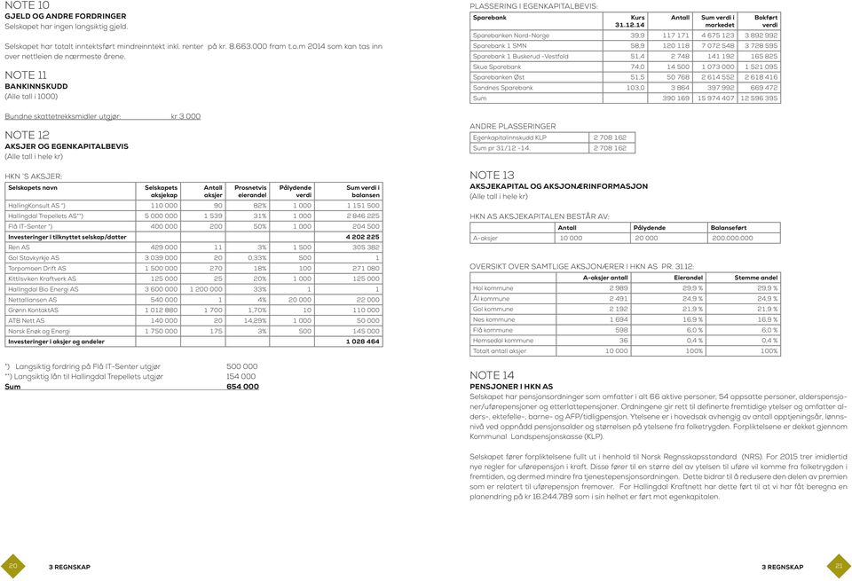 aksjer Prosnetvis eierandel Pålydende verdi Sum verdi i balansen HallingKonsult AS *) 110 000 90 82% 1 000 1 151 500 Hallingdal Trepellets AS**) 5 000 000 1 539 31% 1 000 2 846 225 Flå IT-Senter *)