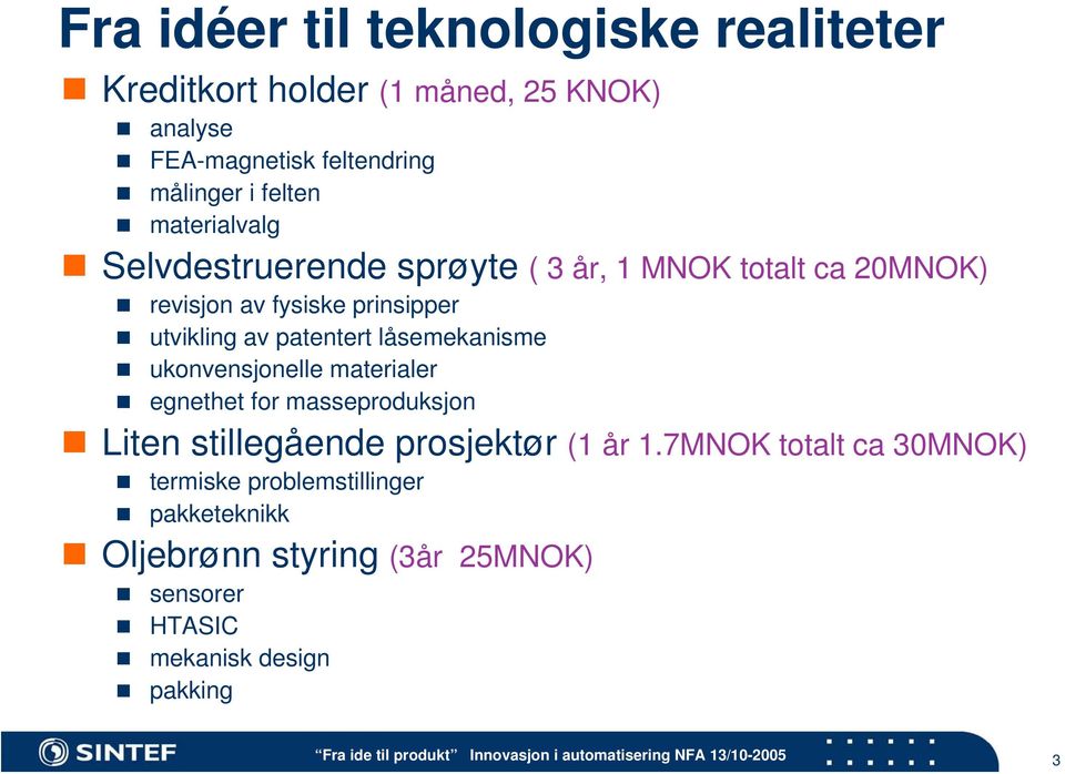 patentert låsemekanisme ukonvensjonelle materialer egnethet for masseproduksjon Liten stillegående prosjektør ( år.