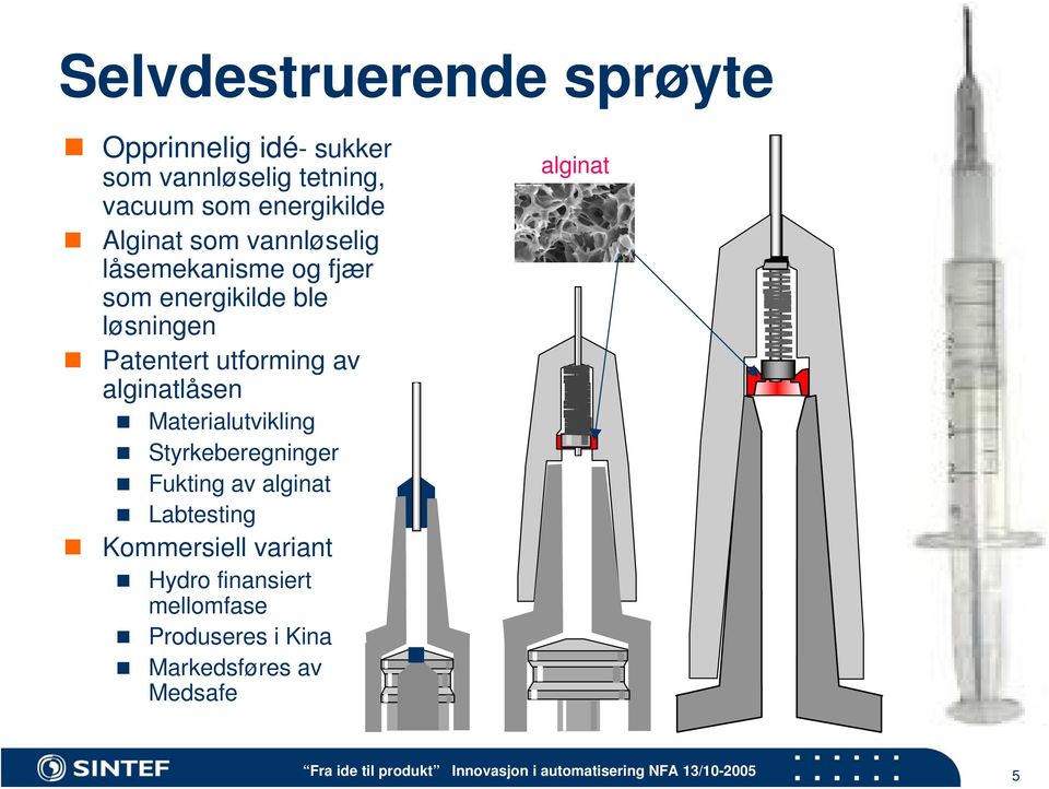 Patentert utforming av alginatlåsen Materialutvikling Styrkeberegninger Fukting av alginat