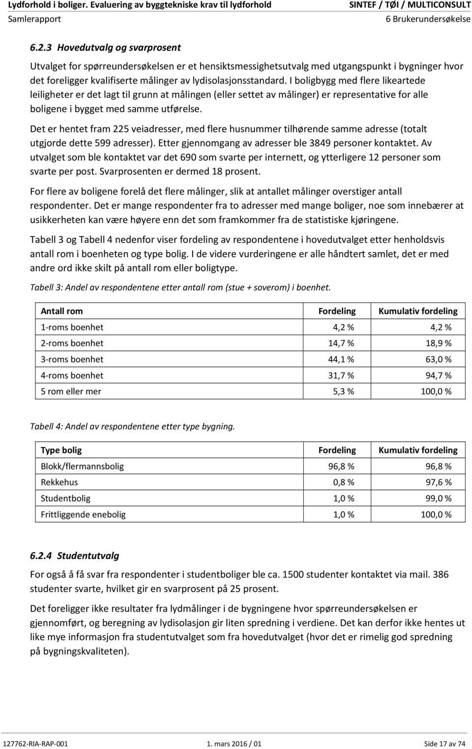 I boligbygg med flere likeartede leiligheter er det lagt til grunn at målingen (eller settet av målinger) er representative for alle boligene i bygget med samme utførelse.