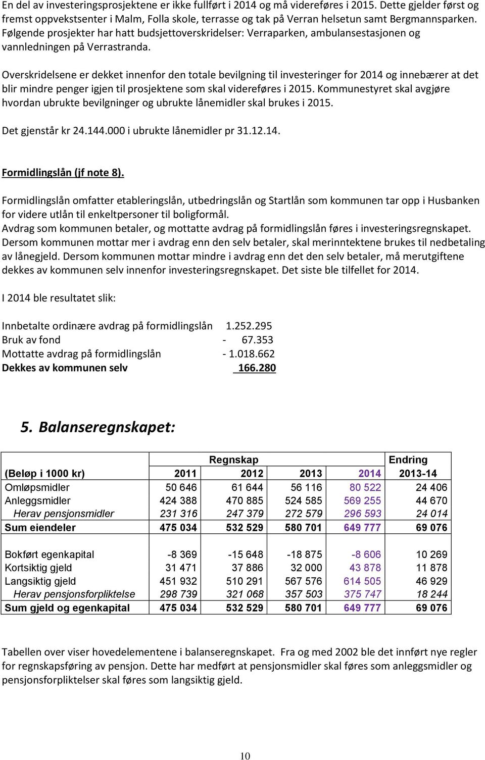 Følgende prosjekter har hatt budsjettoverskridelser: Verraparken, ambulansestasjonen og vannledningen på Verrastranda.