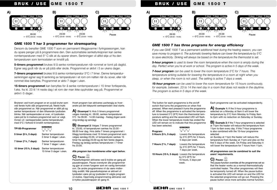 du spare penger på å programmere den. Den automatiske senkefunksjonen kan senke romtemperaturen med 5 C slik at du sparer strøm.