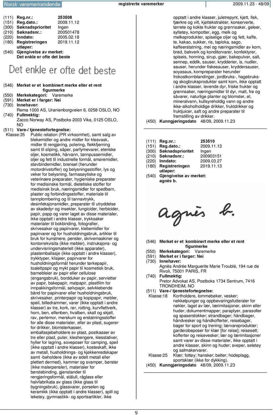 NO Zacco Norway AS, Postboks 2003 Vika, 0125 OSLO, NO Klasse:35 Public relation (PR virksomhet), samt salg av blekemidler og andre midler for klesvask, midler til rengjøring, polering, flekkfjerning