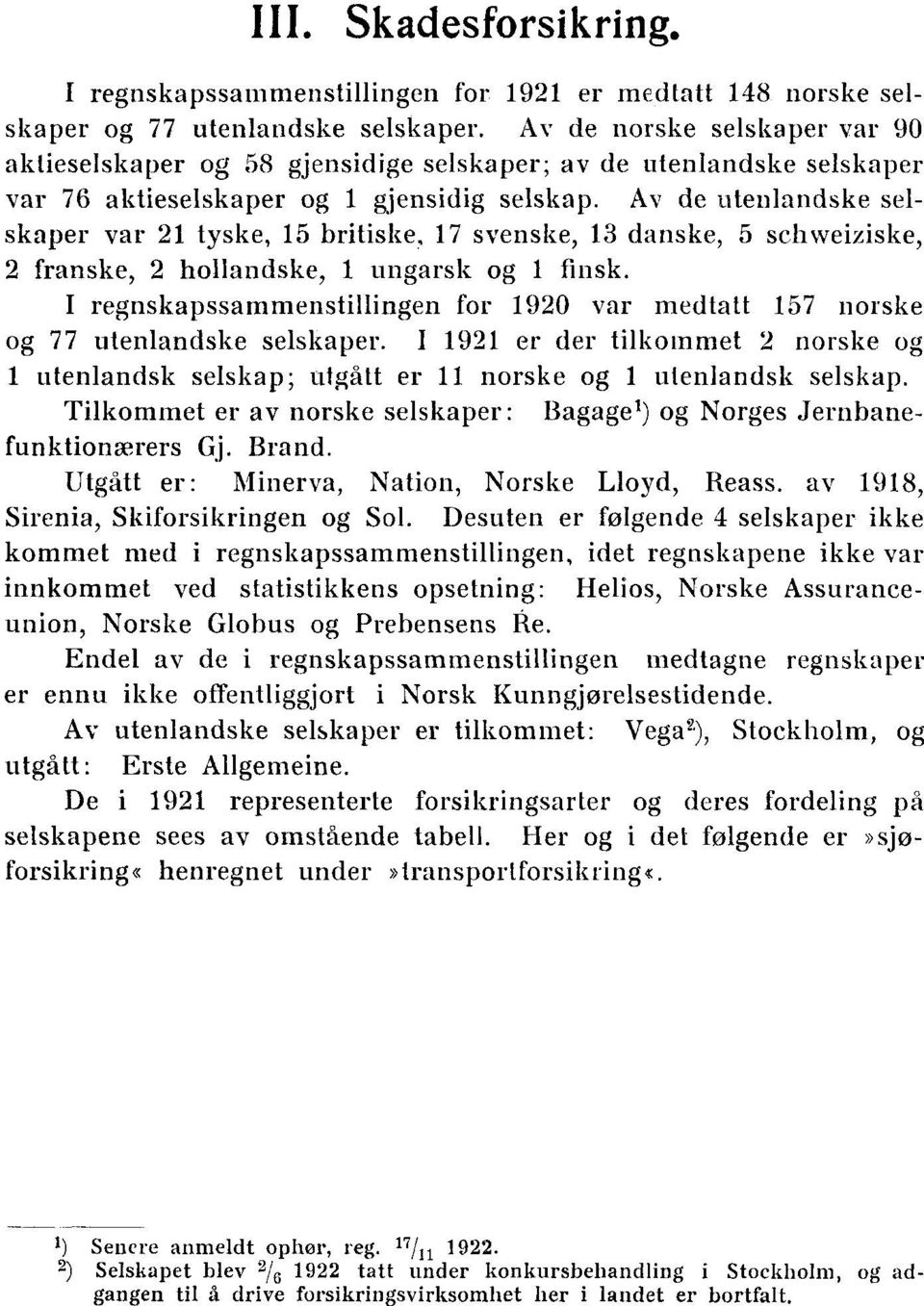 Av de utenlandske selskaper var 21 tyske, 15 britiske, 17 svenske, 13 danske, 5 schweiziske, 2 franske, 2 hollandske, 1 ungarsk og 1 finsk.