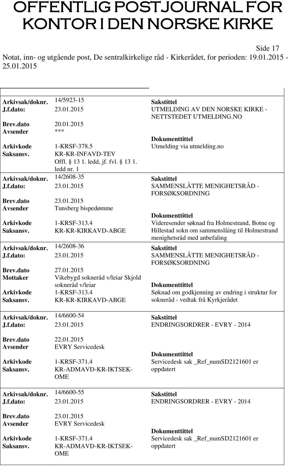 4 Videresender søknad fra Holmestrand, Botne og Saksansv. KR-KR-KIRKAVD-ABGE Hillestad sokn om sammenslåing til Holmestrand menighetsråd med anbefaling Arkivsak/doknr. 14/2608-36 Sakstittel J.f.dato: 23.