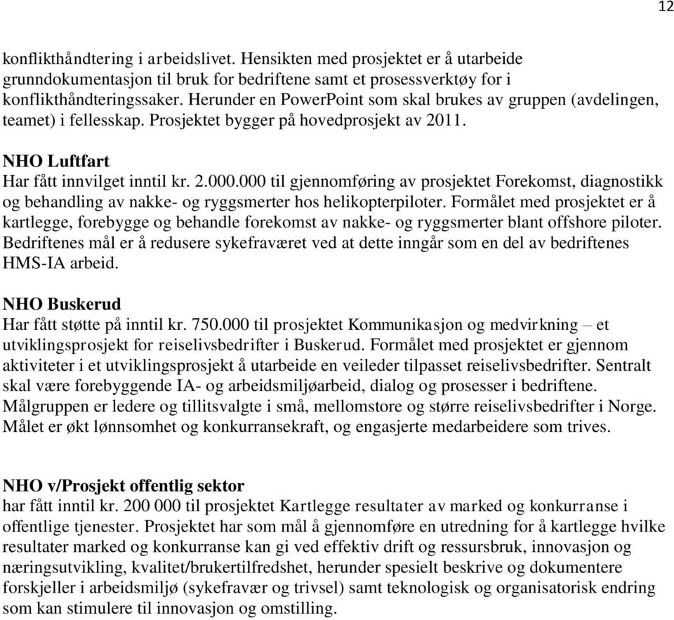 000 til gjennomføring av prosjektet Forekomst, diagnostikk og behandling av nakke- og ryggsmerter hos helikopterpiloter.