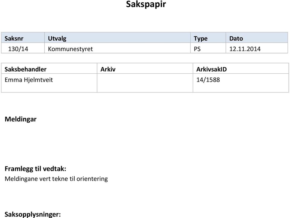 2014 Saksbehandler Arkiv ArkivsakID Emma Hjelmtveit