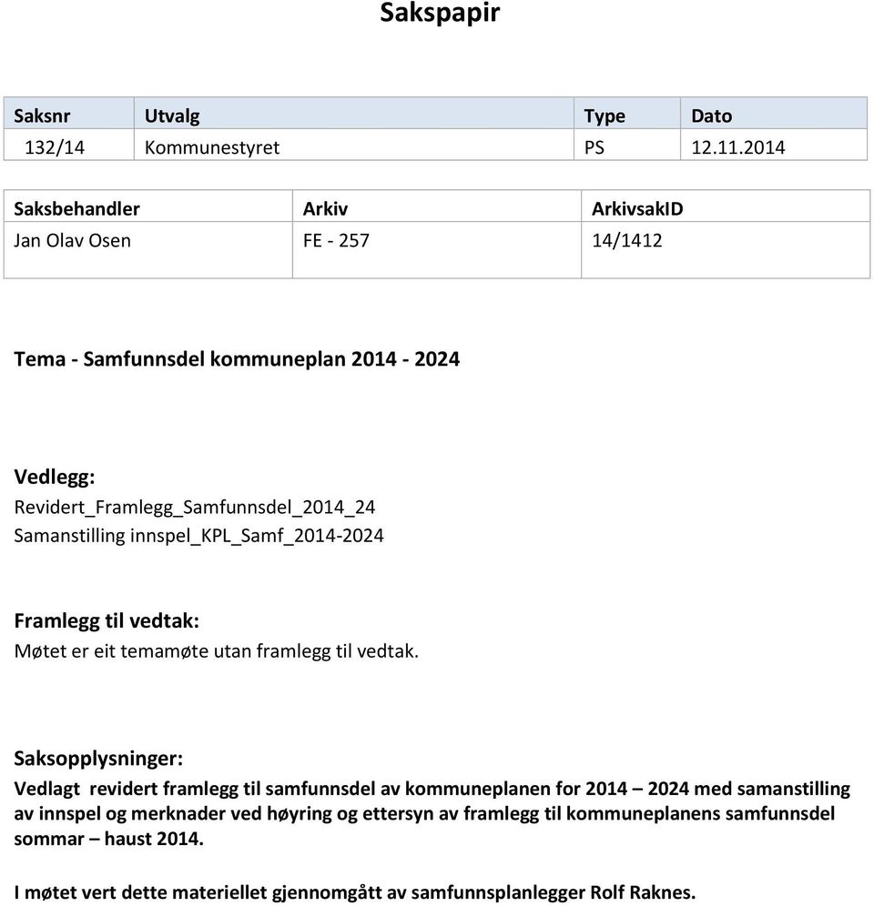 Samanstilling innspel_kpl_samf_2014-2024 Framlegg til vedtak: Møtet er eit temamøte utan framlegg til vedtak.