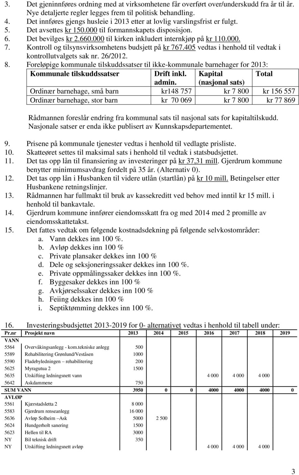 000 til kirken inkludert internkjøp på kr 110.000. 7. Kontroll og tilsynsvirksomhetens budsjett på kr 767.405 vedtas i henhold til vedtak i kontrollutvalgets sak nr. 26/2012. 8.