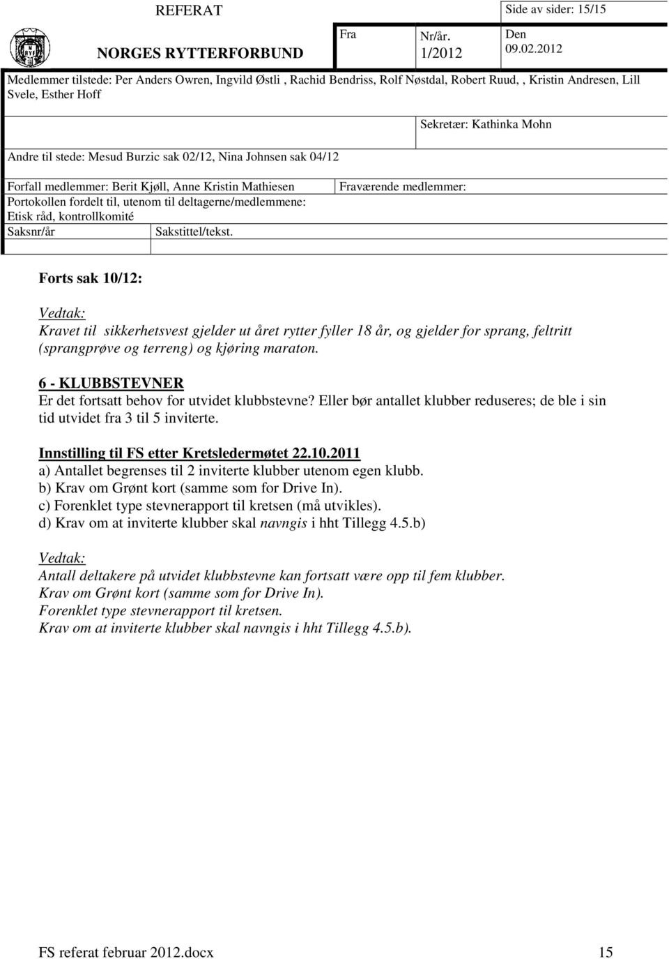 2011 a) Antallet begrenses til 2 inviterte klubber utenom egen klubb. b) Krav om Grønt kort (samme som for Drive In). c) Forenklet type stevnerapport til kretsen (må utvikles).