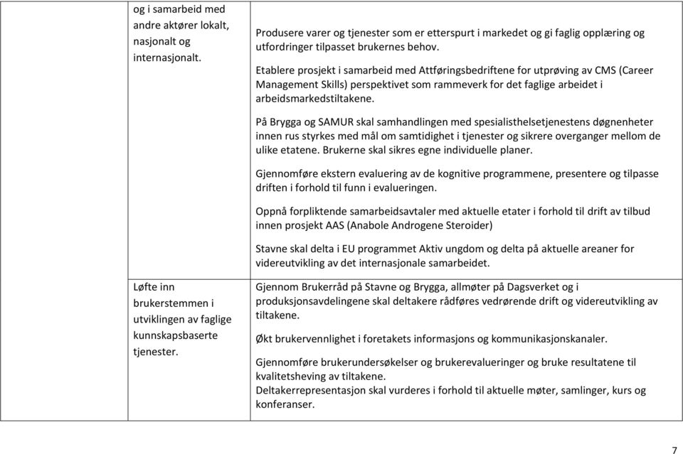 På Brygga og SAMUR skal samhandlingen med spesialisthelsetjenestens døgnenheter innen rus styrkes med mål om samtidighet i tjenester og sikrere overganger mellom de ulike etatene.