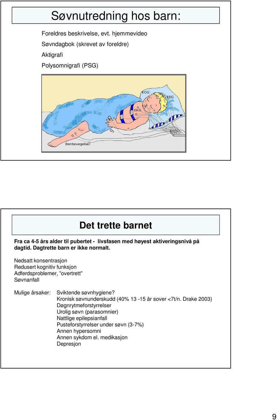 aktiveringsnivå på dagtid. Dagtrette barn er ikke normalt.