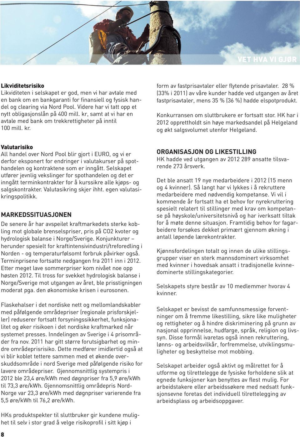 28 % (33% i 2011) av våre kunder hadde ved utgangen av året fastprisavtaler, mens 35 % (36 %) hadde elspotprodukt. Konkurransen om sluttbrukere er fortsatt stor.