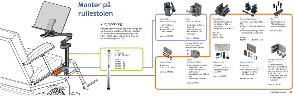 Adjustable Wheelchair Bracket 360 rotasjon 5 trinn Ideell for stoler med setetilt Vare.nr.