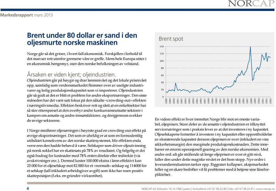 Oljeindustrien går på høygir og drar lønnsnivået og det lokale prisnivået opp, samtidig som verdensmarkedet flommer over av usolgte industrivarer og ledig produksjonskapasitet som vi importerer.