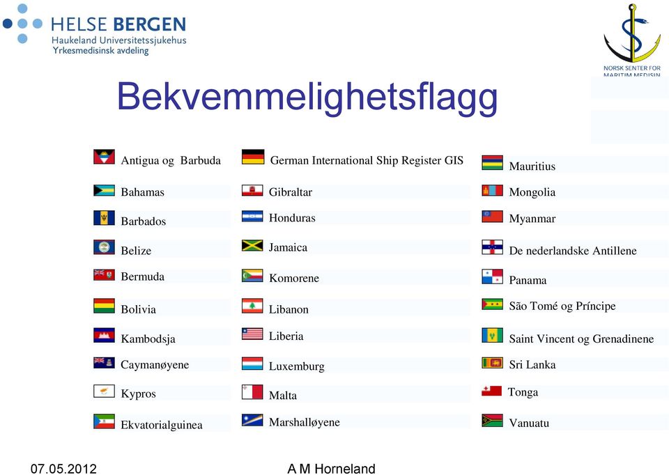 Antigua og Barbuda German International Ship Register GIS Mauritius Bahamas Gibraltar Mongolia Barbados Honduras Myanmar Belize Jamaica De