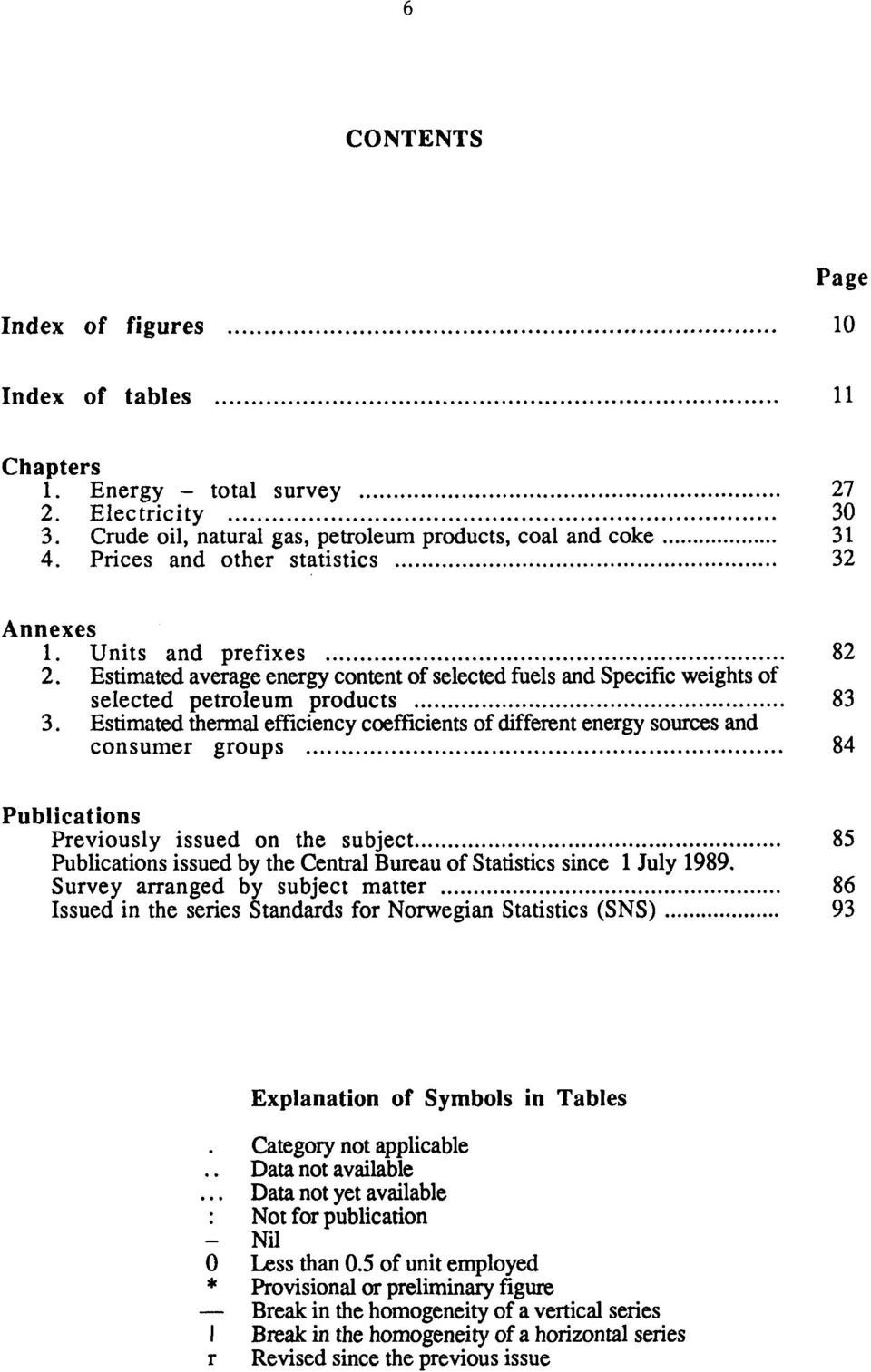 Estimated thermal efficiency coefficients of different energy sources and consumer groups 84 Publications Previously issued on the subject 85 Publications issued by the Central Bureau of Statistics