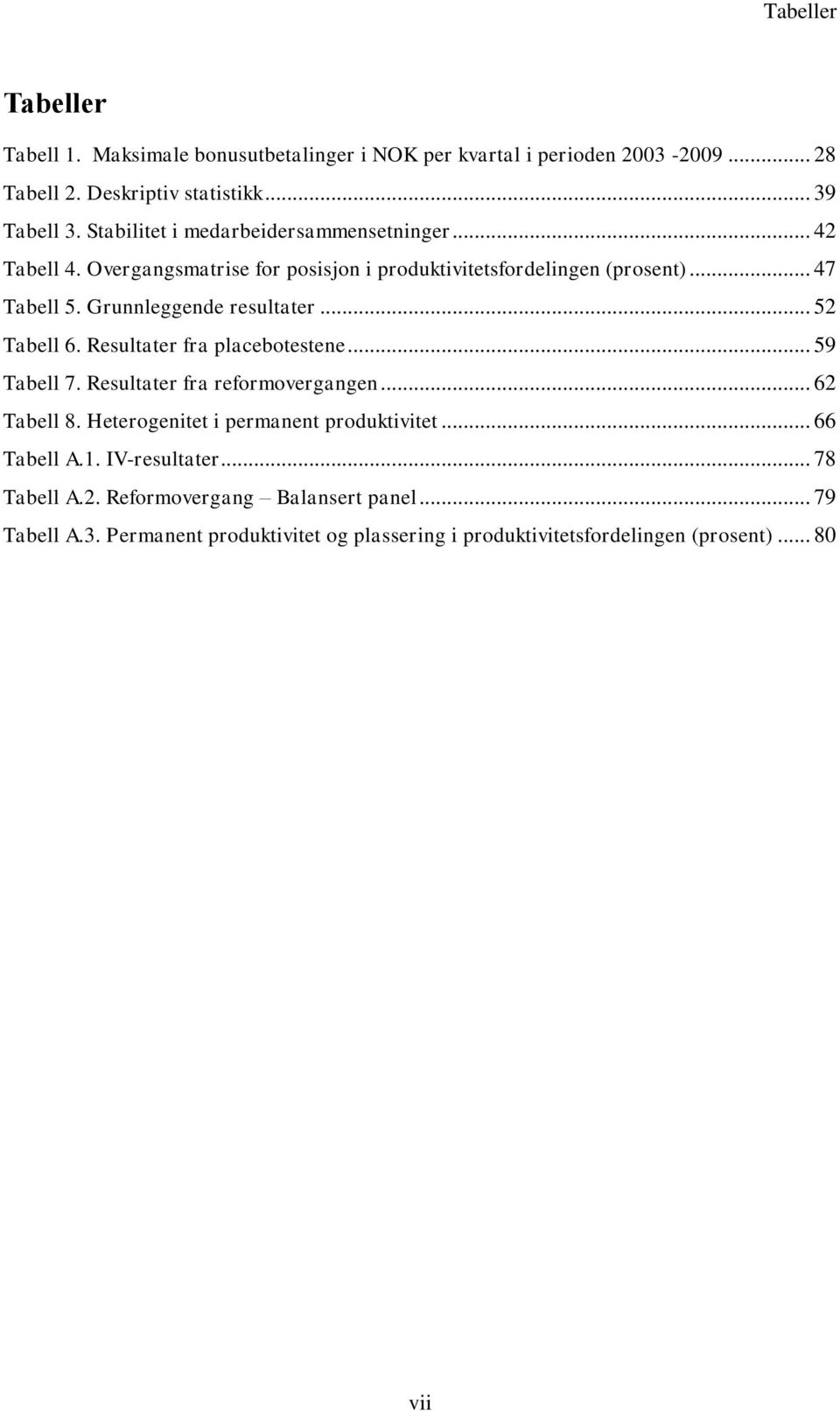 Grunnleggende resultater... 52 Tabell 6. Resultater fra placebotestene... 59 Tabell 7. Resultater fra reformovergangen... 62 Tabell 8.