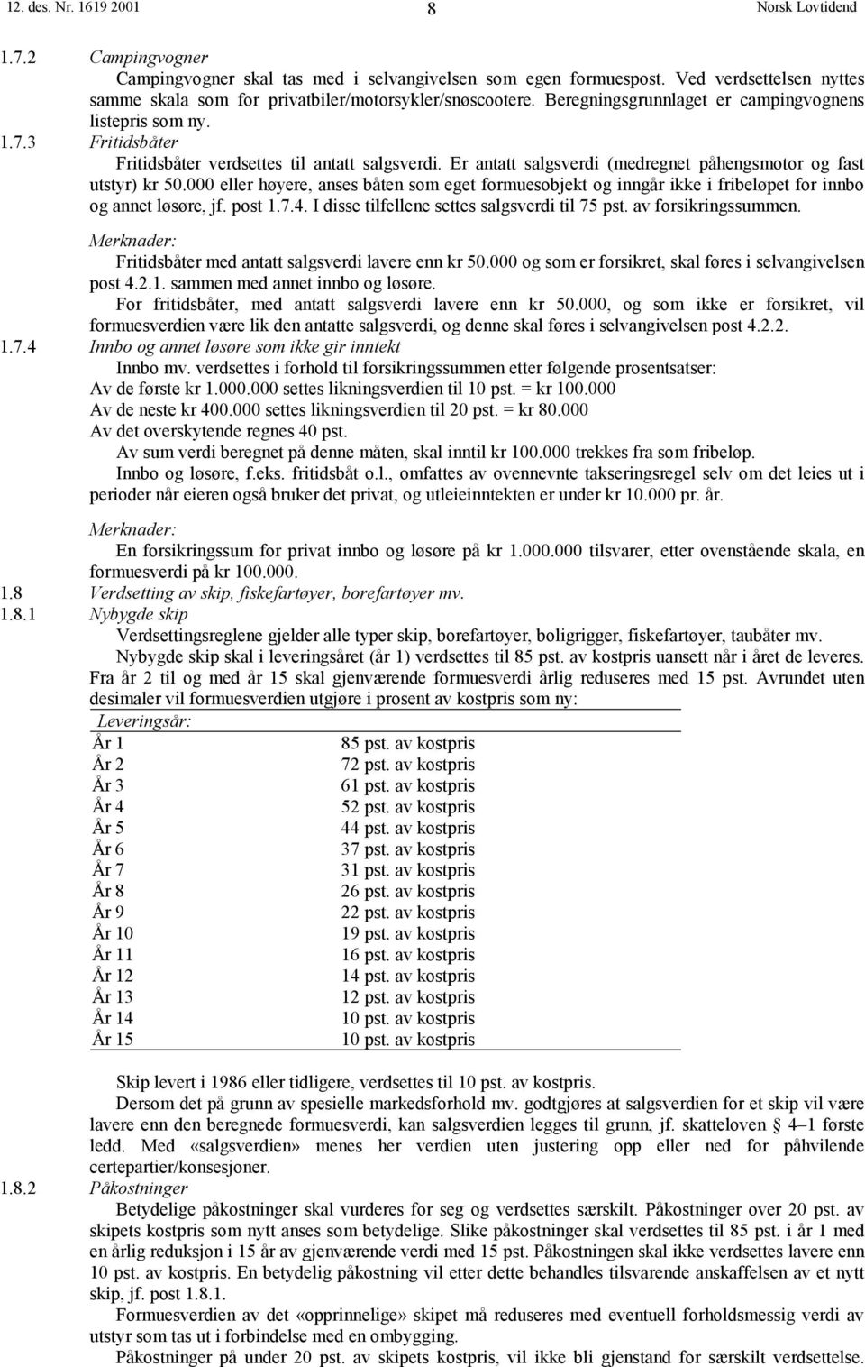 000 eller høyere, anses båten som eget formuesobjekt og inngår ikke i fribeløpet for innbo og annet løsøre, jf. post 1.7.4. I disse tilfellene settes salgsverdi til 75 pst. av forsikringssummen.