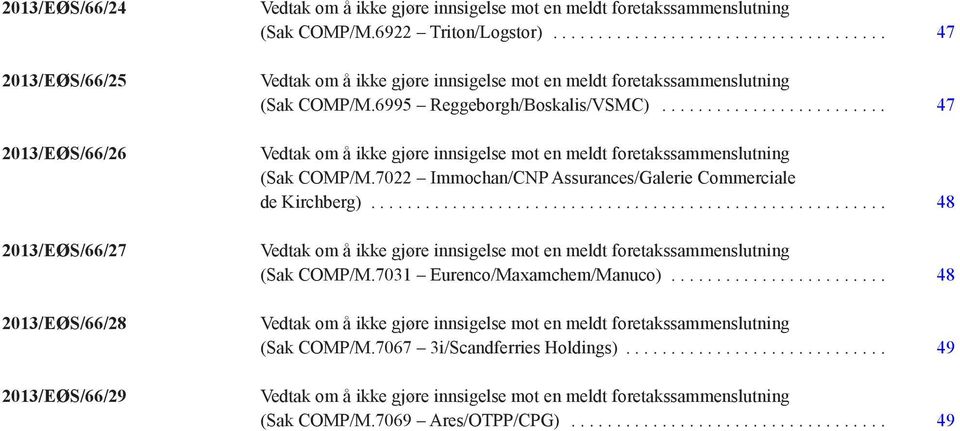 .. 47 Vedtak om å ikke gjøre innsigelse mot en meldt foretaks sammenslutning (Sak COMP/M.7022 Immochan/CNP Assurances/Galerie Commerciale de Kirchberg).