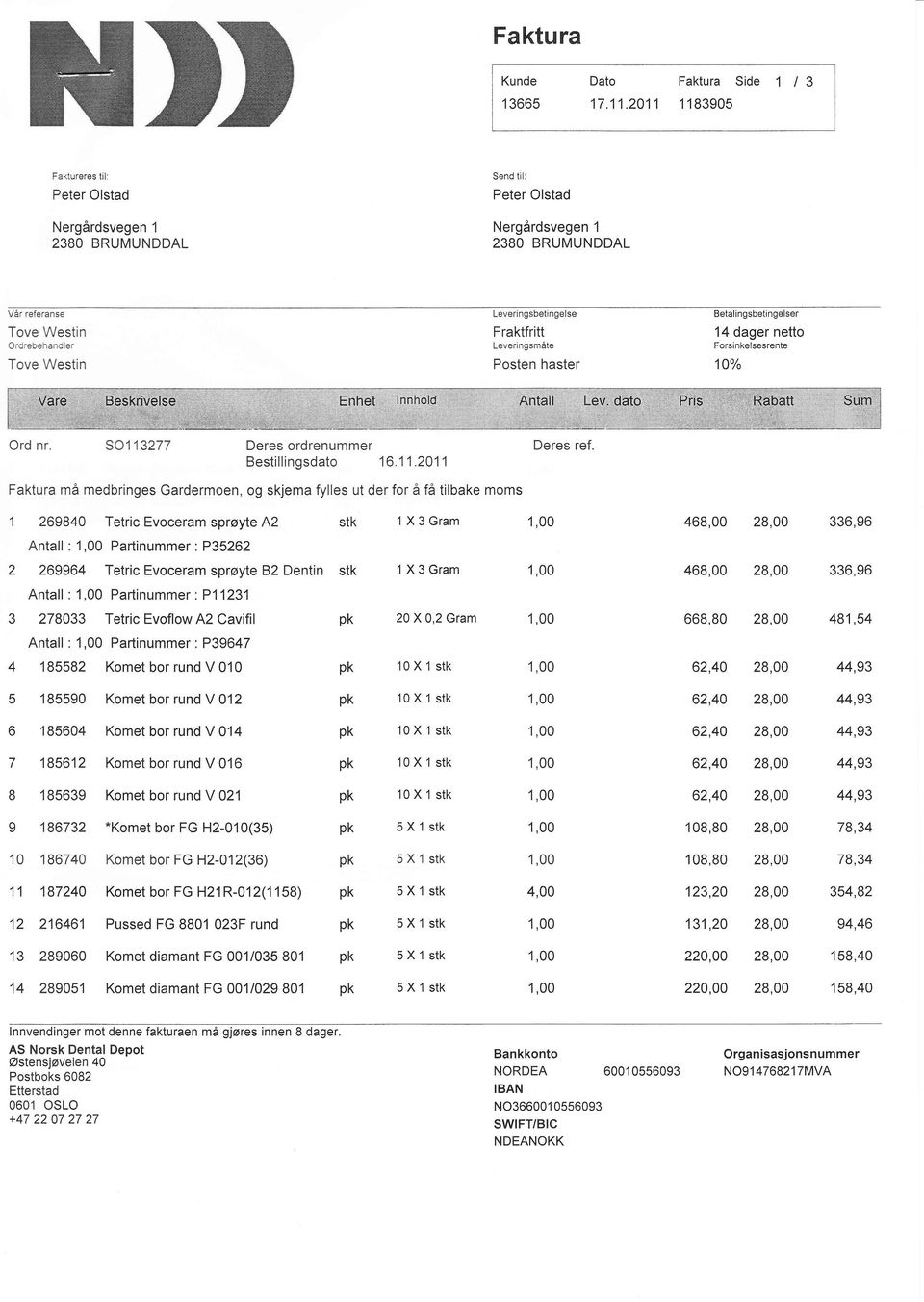 10% Ord nr. sol13277 Deres ordrenummer Bestillingsdato 16.1i'2011 Deres ref.