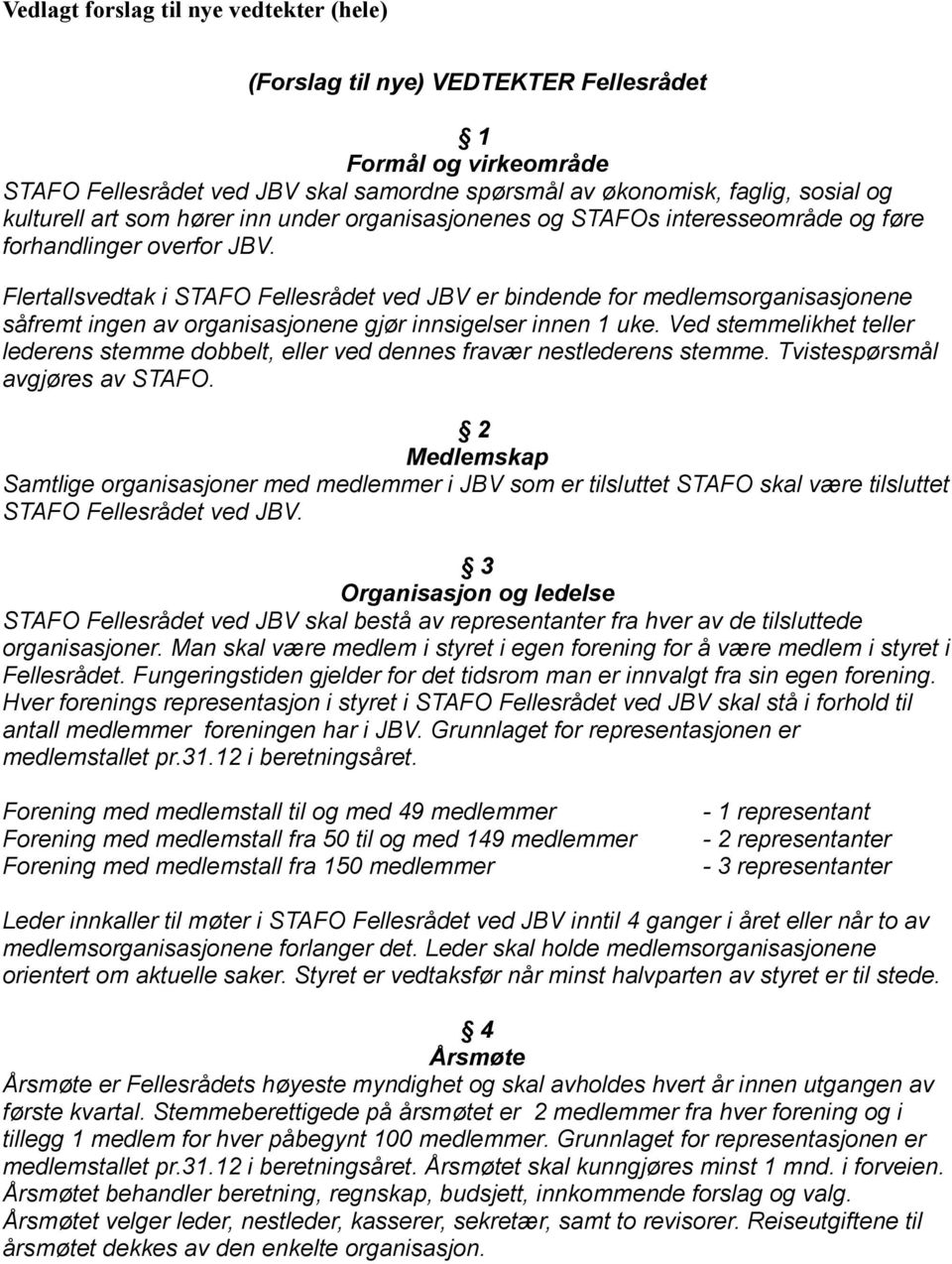 Flertallsvedtak i STAFO Fellesrådet ved JBV er bindende for medlemsorganisasjonene såfremt ingen av organisasjonene gjør innsigelser innen 1 uke.