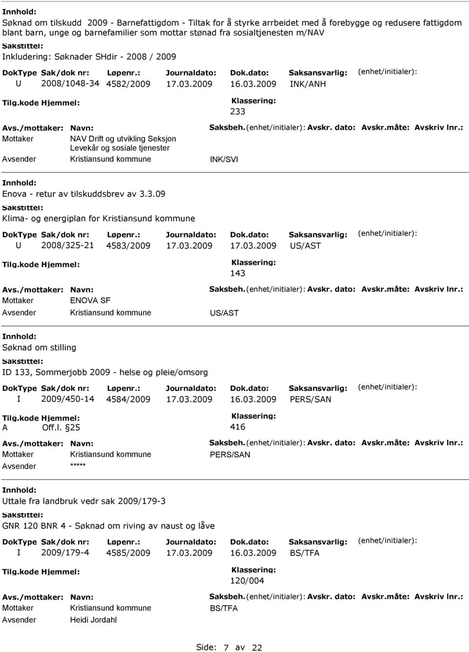 : Mottaker NAV Drift og utvikling Seksjon Levekår og sosiale tjenester NK/SV Enova - retur av tilskuddsbrev av 3.3.09 Klima- og energiplan for 2008/325-21 4583/2009 S/AST 143 Avs.