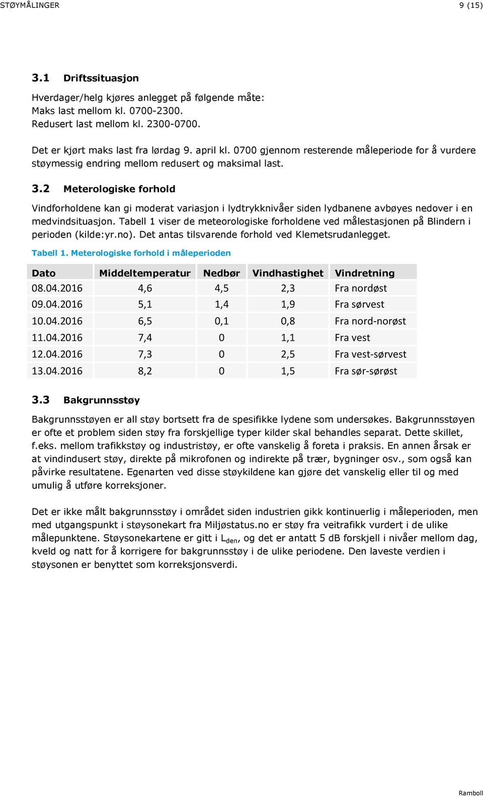 2 Meterologiske forhold Vindforholdene kan gi moderat variasjon i lydtrykknivåer siden lydbanene avbøyes nedover i en medvindsituasjon.