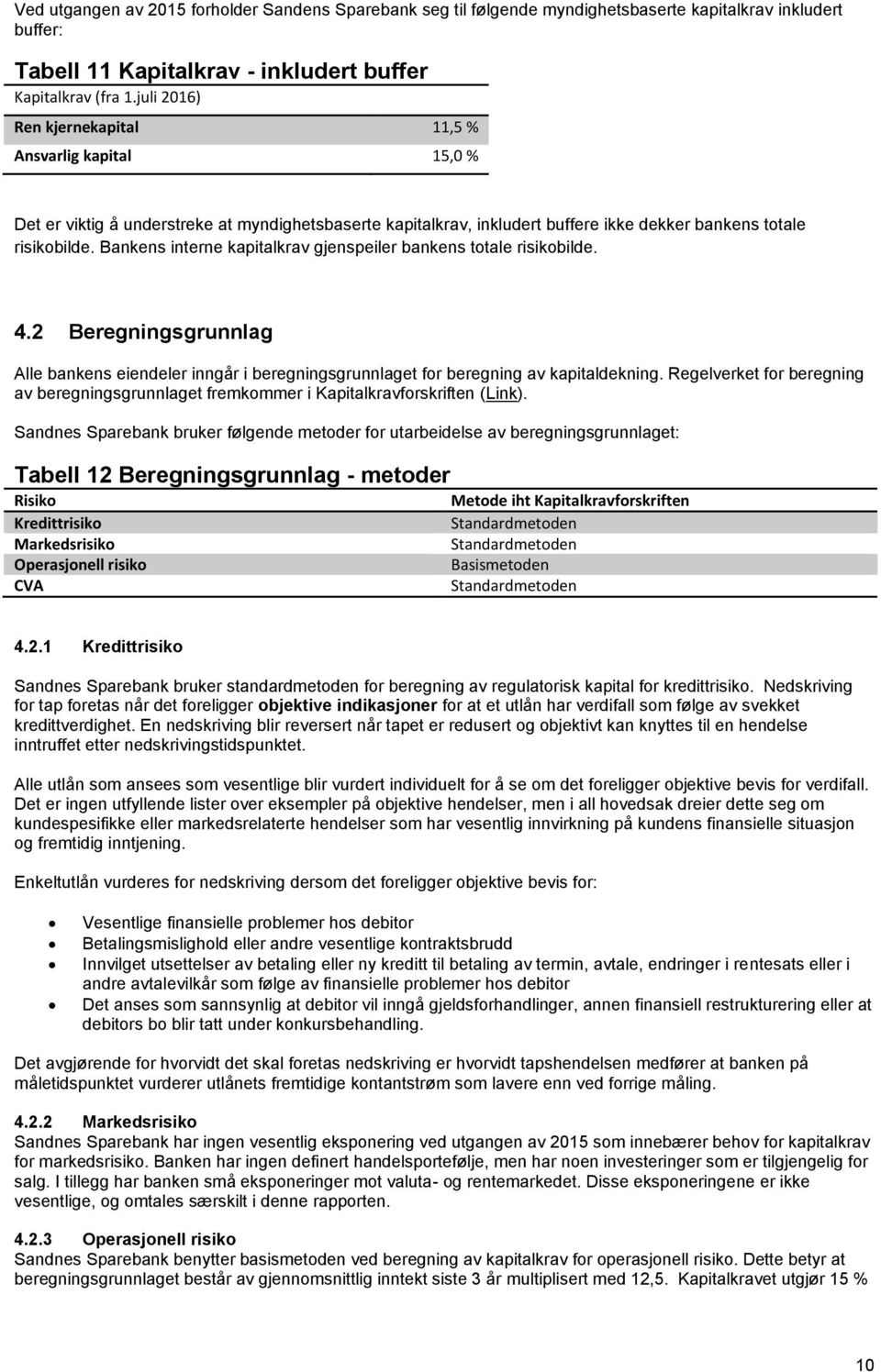 Bankens interne kapitalkrav gjenspeiler bankens totale risikobilde. 4.2 Beregningsgrunnlag Alle bankens eiendeler inngår i beregningsgrunnlaget for beregning av kapitaldekning.