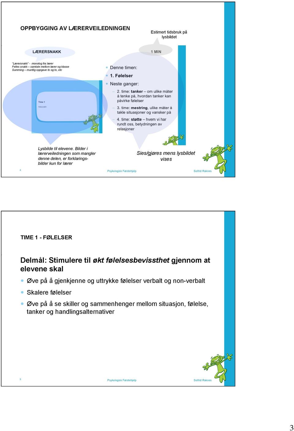 Bilder i lærerveiledningen som mangler denne delen, er forklaringsbilder kun for lærer Sies/gjøres mens lysbildet vises 4 TIME 1 - FØLELSER