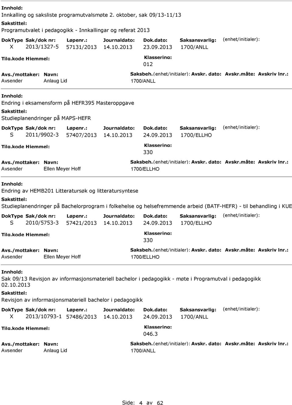 2013 1700/ELLHO 330 Avs./mottaker: Navn: Saksbeh. Avskr. dato: Avskr.måte: Avskriv lnr.