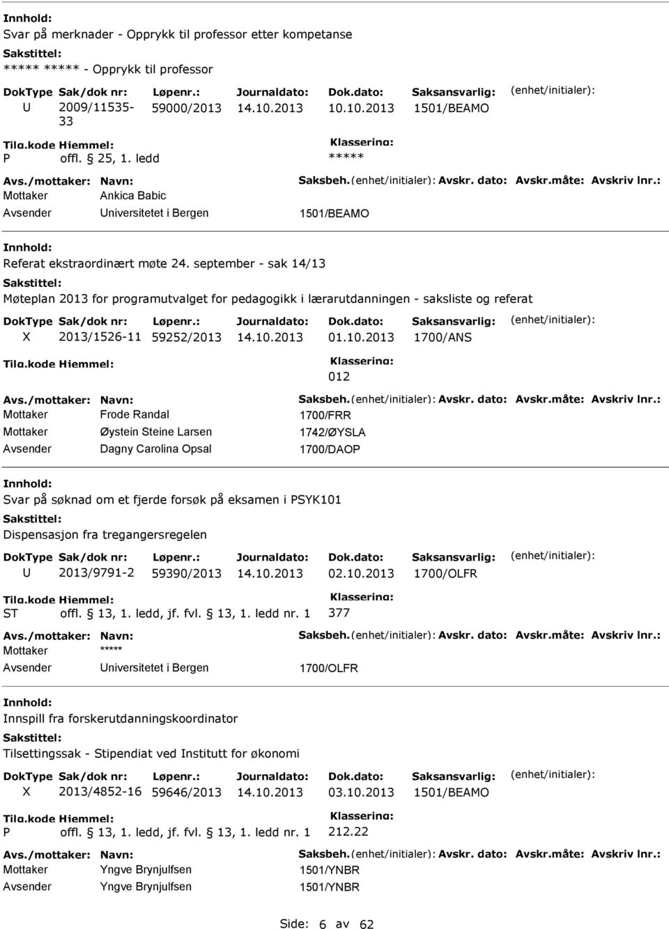 2013 1700/ANS 012 Avs./mottaker: Navn: Saksbeh. Avskr. dato: Avskr.måte: Avskriv lnr.