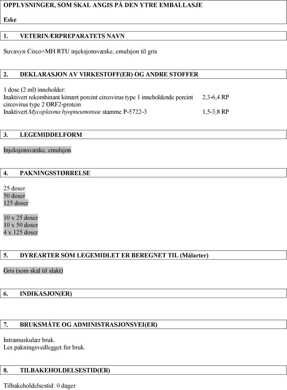 Mycoplasma hyopneumoniae stamme P-5722-3 2,3-6,4 RP 1,5-3,8 RP 3. LEGEMIDDELFORM Injeksjonsvæske, emulsjon 4.