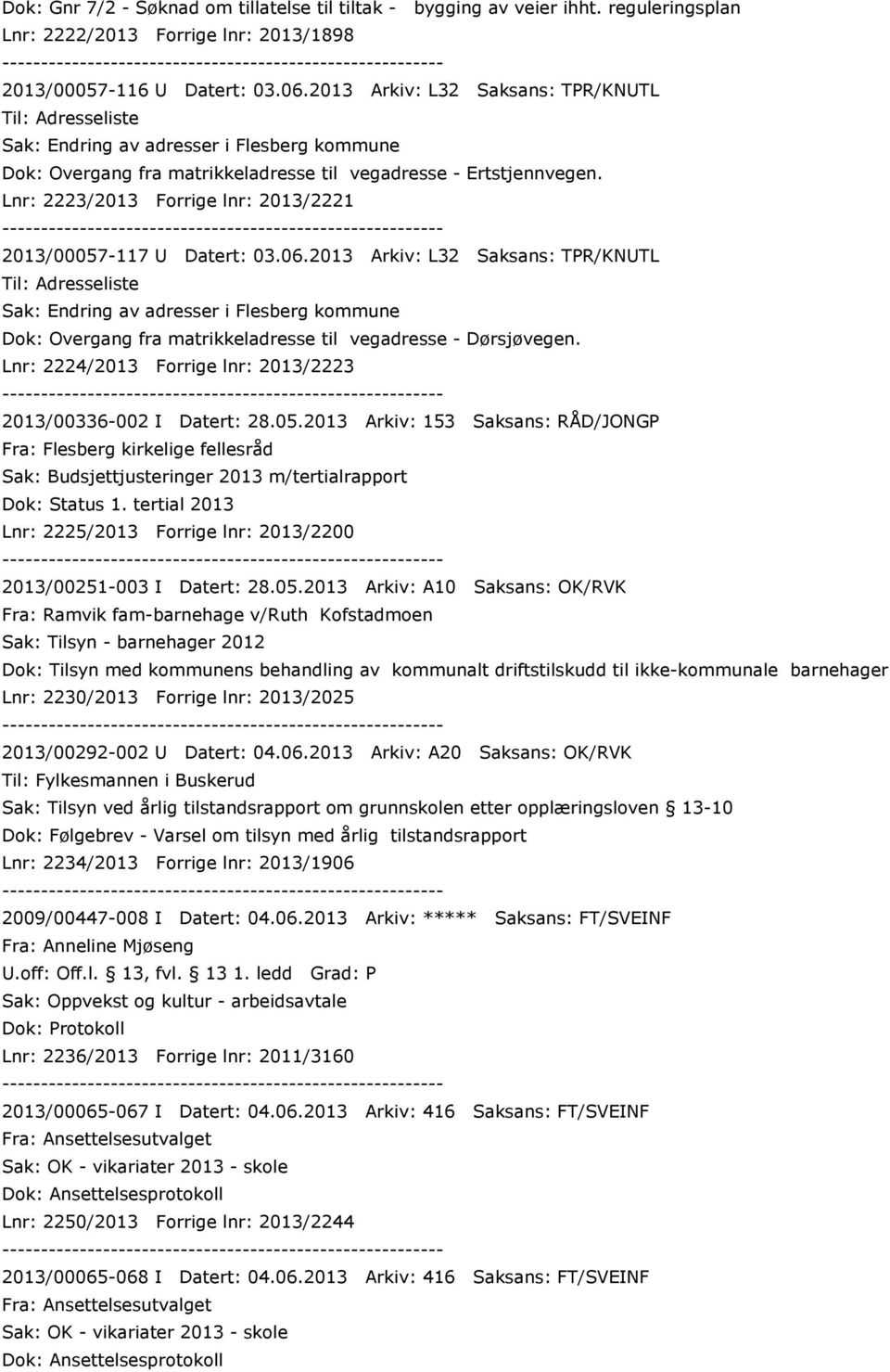 2013 Arkiv: L32 Saksans: TPR/KNUTL Dok: Overgang fra matrikkeladresse til vegadresse - Dørsjøvegen. Lnr: 2224/2013 Forrige lnr: 2013/2223 2013/00336-002 I Datert: 28.05.