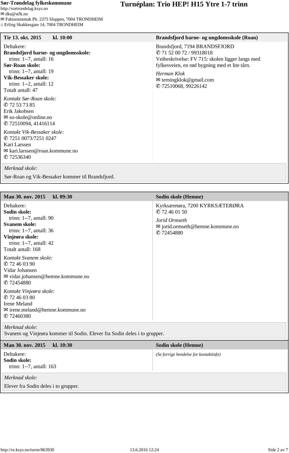 antall: 47 Kontakt Sør-Roan skole: 72 53 73 85 Erik Jakobsen so-skole@online.no 72510094, 41416114 Kontakt Vik-Bessaker skole: 7251 0073/7251 0247 Kari Larssen kari.larssen@roan.kommune.