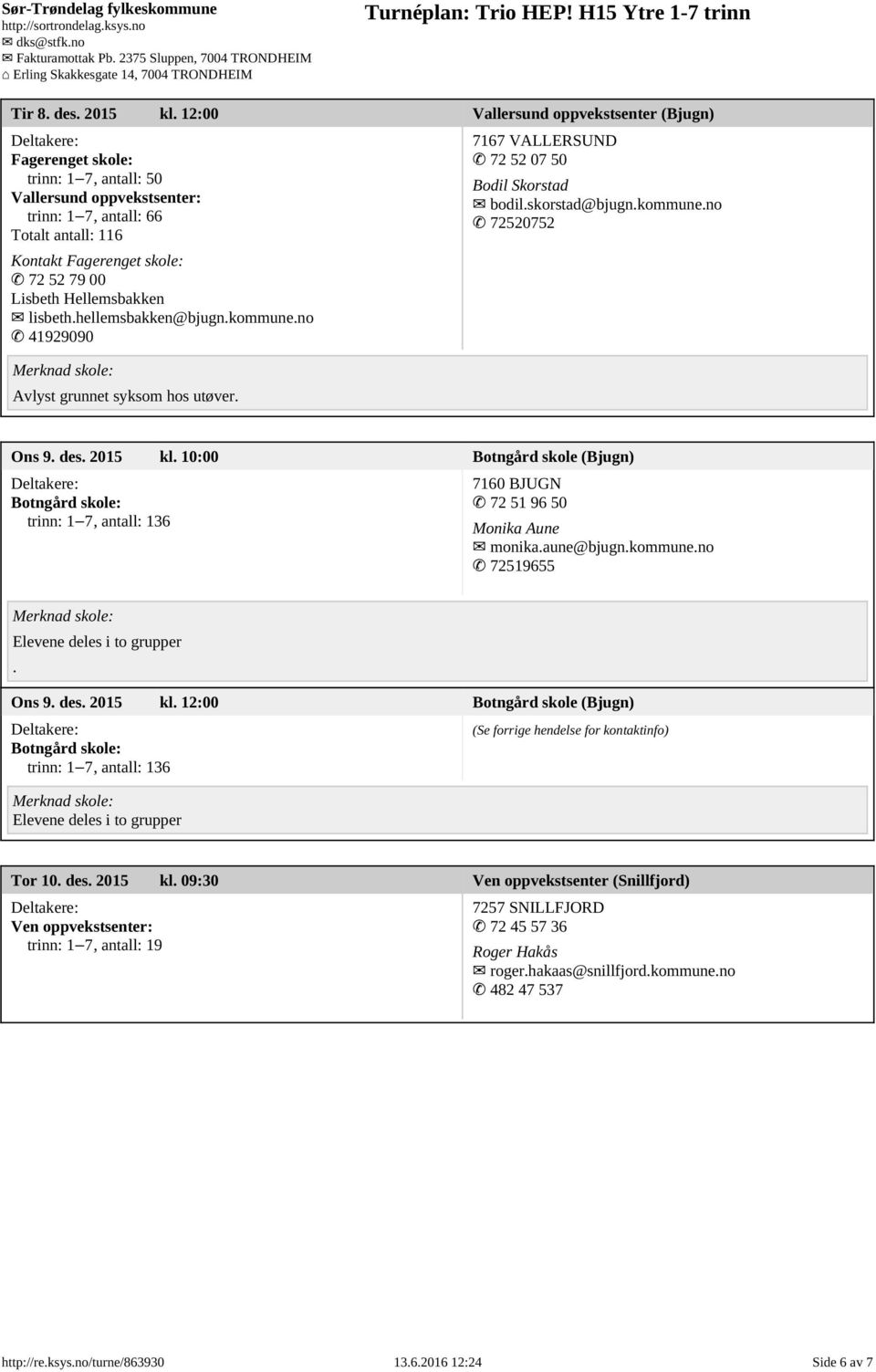 Hellemsbakken lisbeth.hellemsbakken@bjugn.kommune.no 41929090 Avlyst grunnet syksom hos utøver. 7167 VALLERSUND 72 52 07 50 Bodil Skorstad bodil.skorstad@bjugn.kommune.no 72520752 Ons 9. des. 2015 kl.
