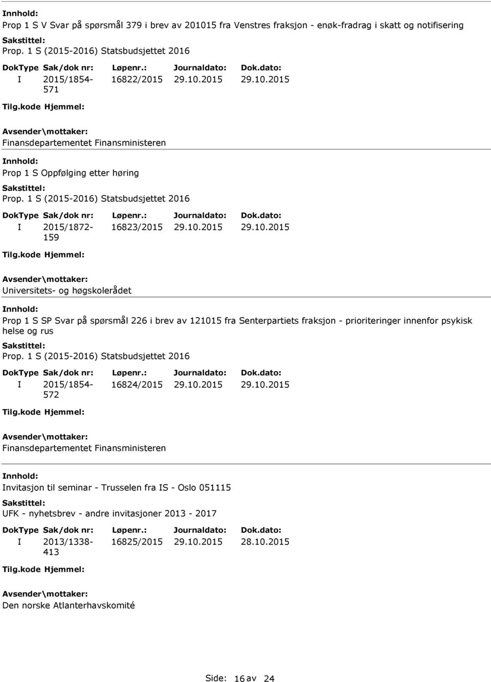 brev av 121015 fra Senterpartiets fraksjon - prioriteringer innenfor psykisk helse og rus 572 16824/2015 nnhold: nvitasjon til seminar -